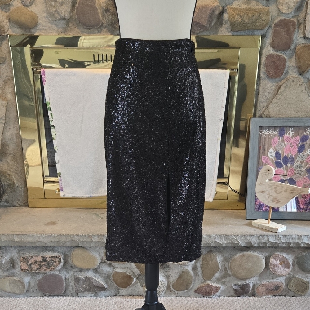 Express Black Sequin Midi Skirt